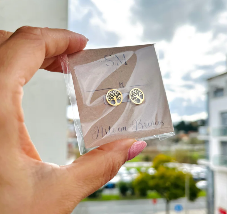 Brincos árvore da vida prateados