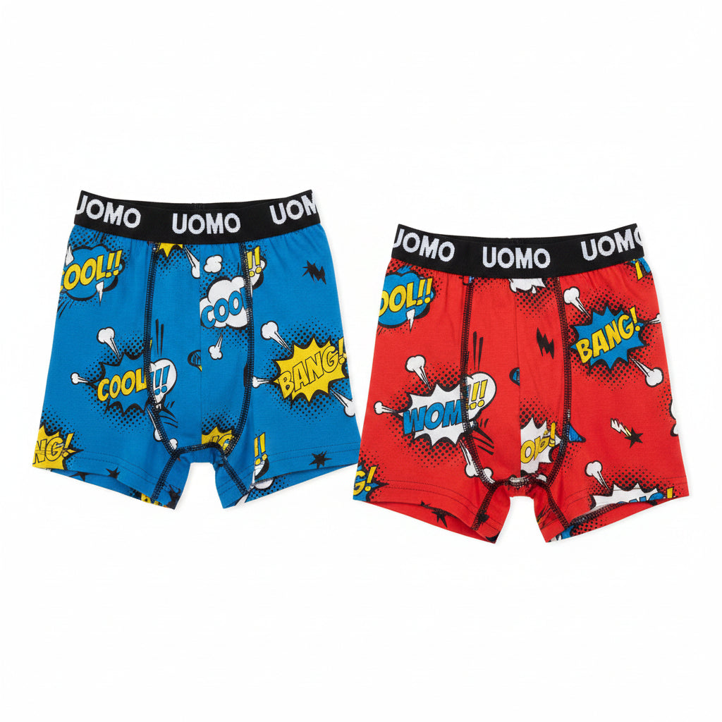 Boxer de rapaz azul com padrão banda desenhada Cool Bang