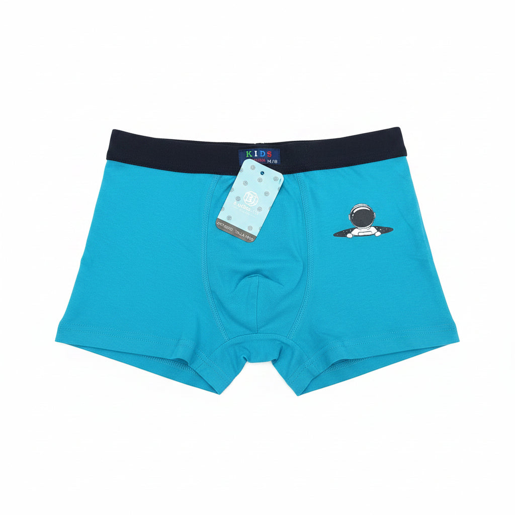 Boxer de rapaz azul turquesa com bordado de astronauta tamanho 14/16 anos