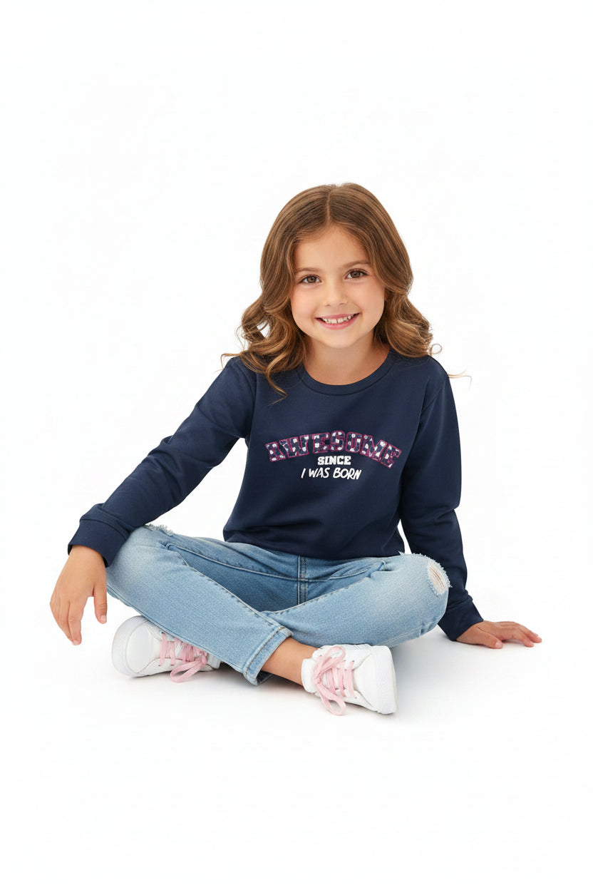 Camisola Básica Azul Menina 4-14 Anos