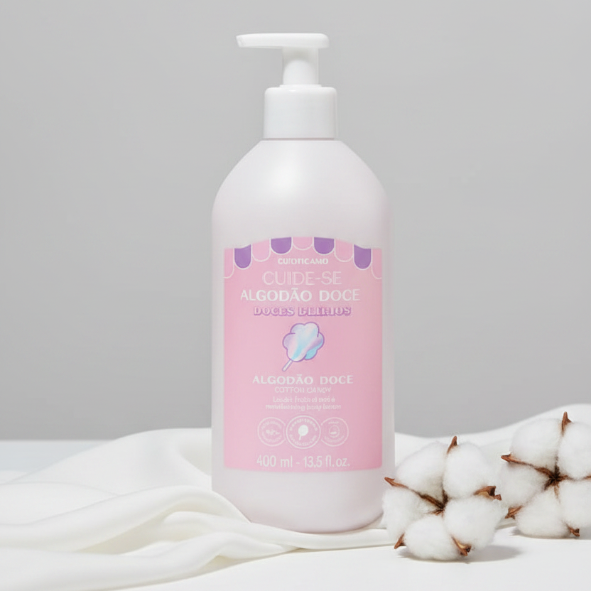 Loção Corporal Algodão Doce 400ml frasco lilás com pump