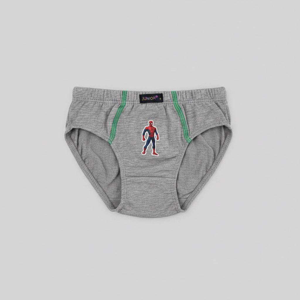 Cueca de rapaz cinzenta com estampado do Homem-Aranha e detalhes verdes