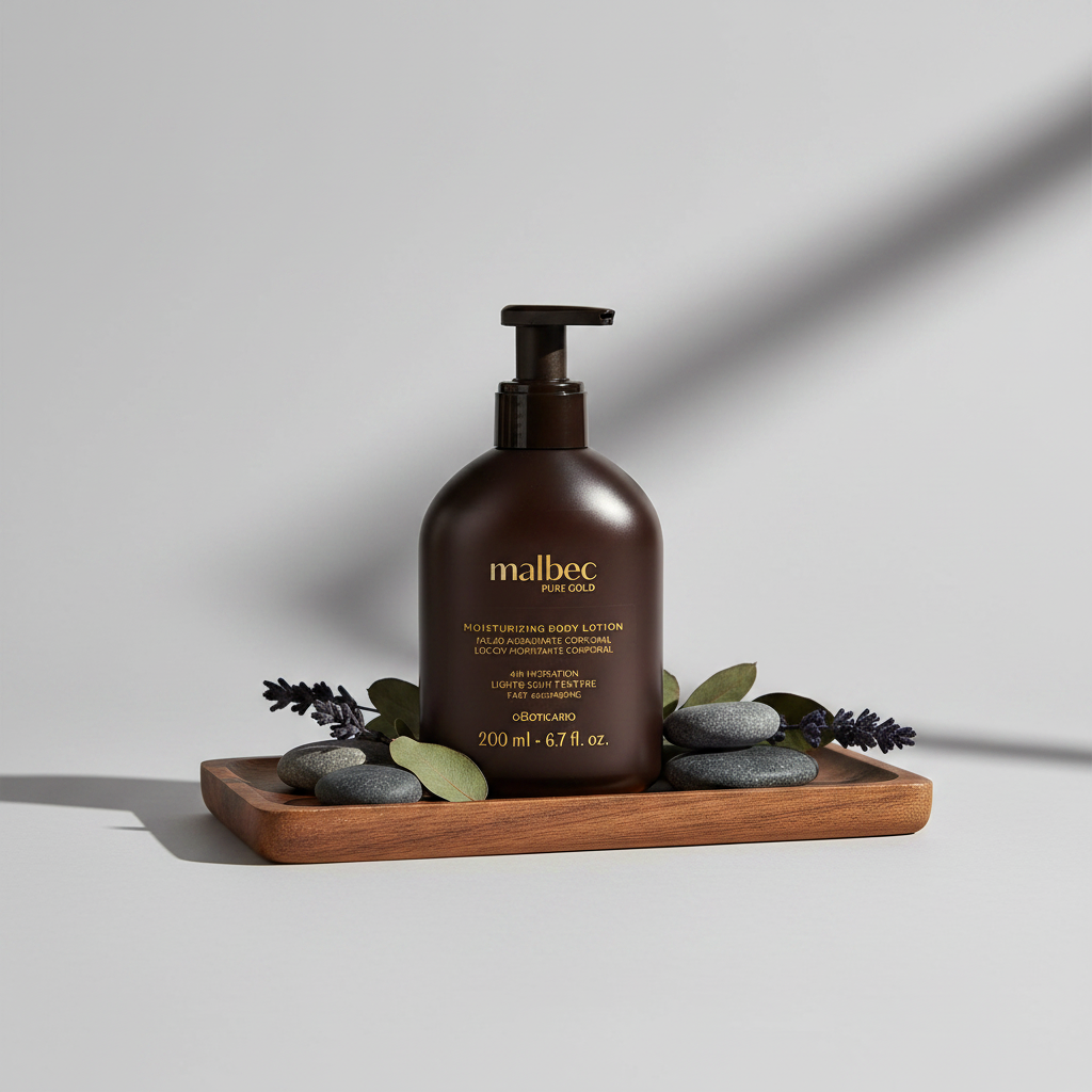 Loção Hidratante Corporal Malbec Pure Gold 200ml frasco castanho com pump