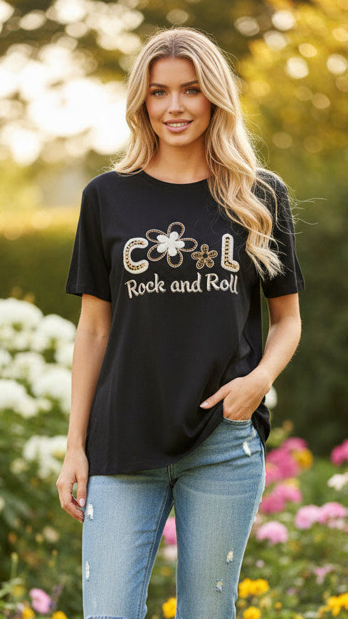 T-shirt Feminina Cool Rock and Roll Preta