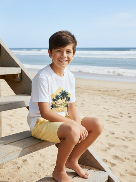 Conjunto Menino Summer Branco e Amarelo