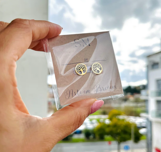 Brincos árvore da vida prateados