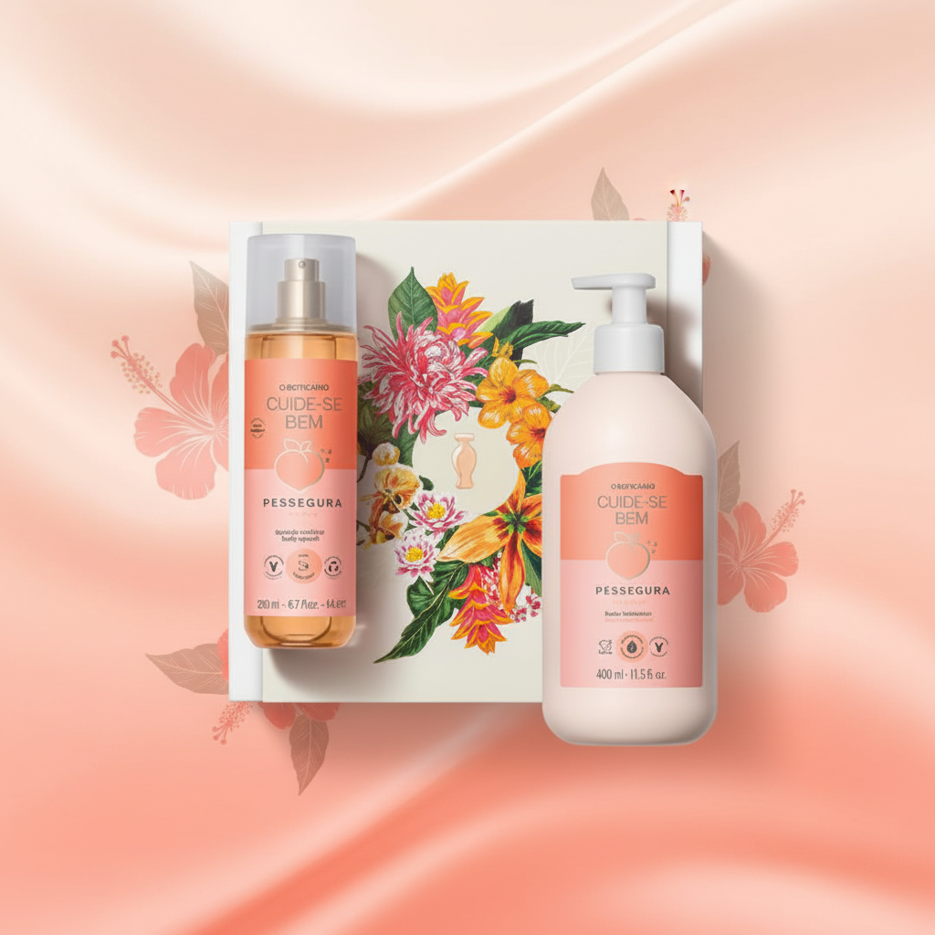 Este coffret inclui:

🌸 Body Splash Cuide-se Bem — névoa corporal perfumada com aroma floral e frutal, leve e refrescante, perfeita para usar a qualquer hora do dia
🌸 Creme de Corpo Cuide-se Bem — textura suave e sedosa que hidrata profundamente, deixando a pele macia e perfumada por horas