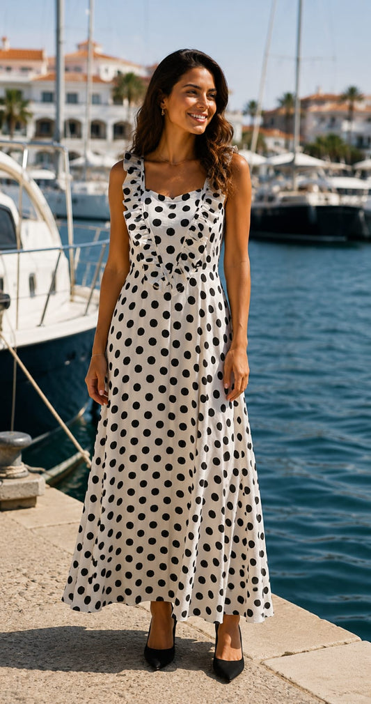 Vestido Midi Bolinhas Preto e Branco