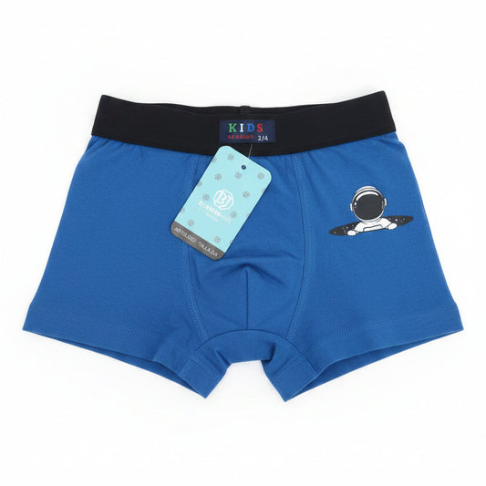 Boxer de rapaz azul royal com estampado de astronauta para crianças dos 2 aos 12 anos