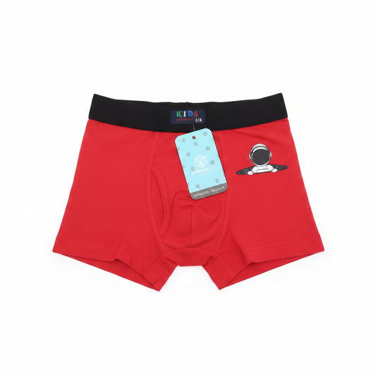 Boxer de rapaz vermelho com estampado de astronauta para crianças dos 2 aos 12 anos
