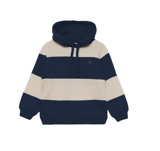 Sweatshirt de menino azul-marinho e bege com capuz, de 100% algodão