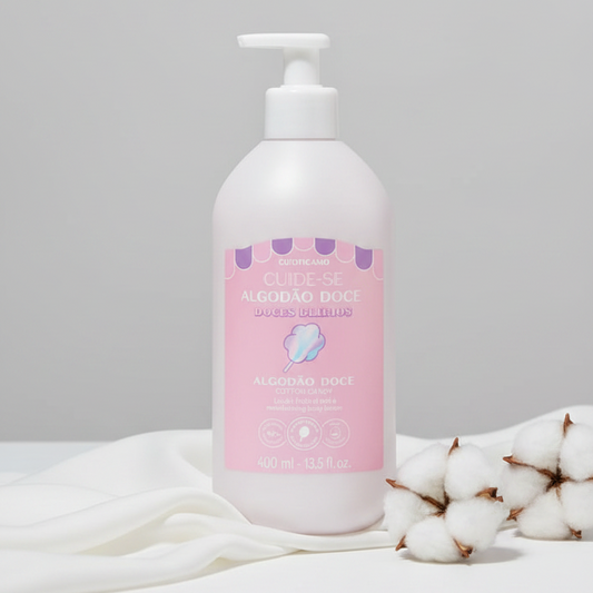 Loção Corporal Algodão Doce 400ml frasco lilás com pump