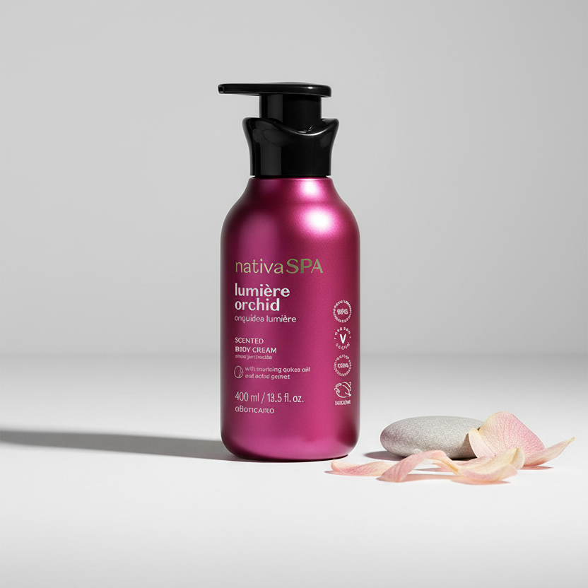 Creme Corporal Perfumado Nativa SPA Orquídea Lumière 400ml frasco rosa metálico com pump