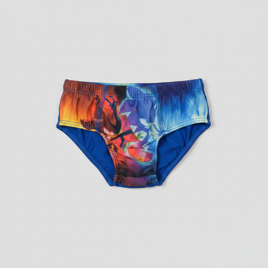 Cueca de rapaz com estampado colorido azul e multicolor para crianças dos 2 aos 12 anos