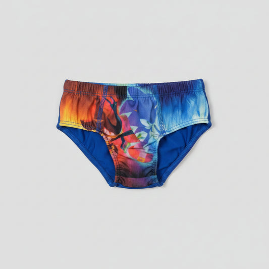 Cueca de rapaz com estampado colorido azul e multicolor para crianças dos 2 aos 12 anos