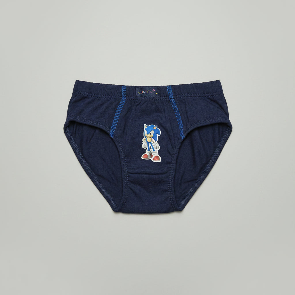 Cueca de rapaz azul escuro com estampado do Sonic para crianças dos 2 aos 12 anos
