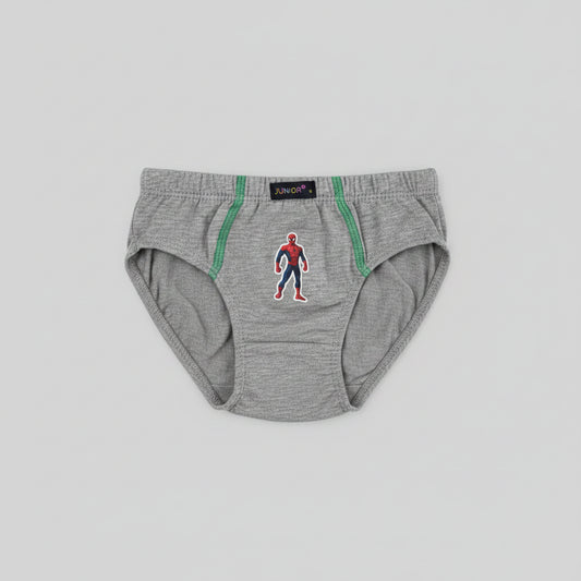 Cueca de rapaz cinzenta com estampado do Homem-Aranha e detalhes verdes