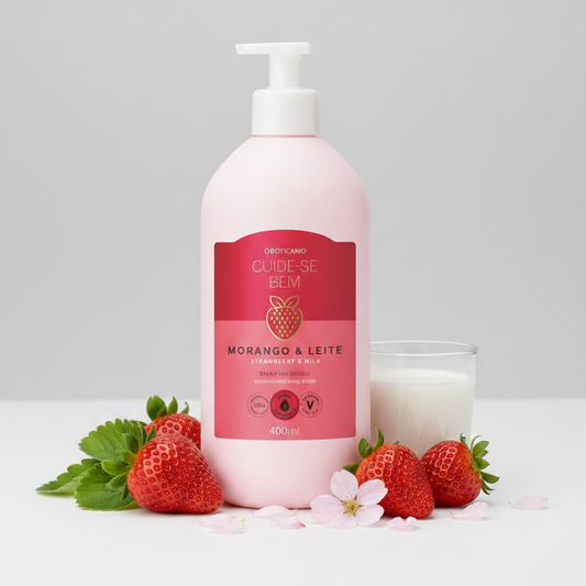 Loção Hidratante Corporal Cuide-se Bem Morango & Leite 400ml frasco rosa com pump
