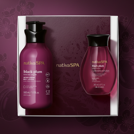Este coffret inclui:

🫐 Óleo Corporal Black Plum — fórmula nutritiva de textura seca e sedosa que penetra rapidamente na pele, deixando-a luminosa, macia e com um aroma envolvente e duradouro
🫐 Creme de Corpo Black Plum — hidratação intensa com a essência da ameixa negra, que nutre profundamente e deixa a pele suave e perfumada