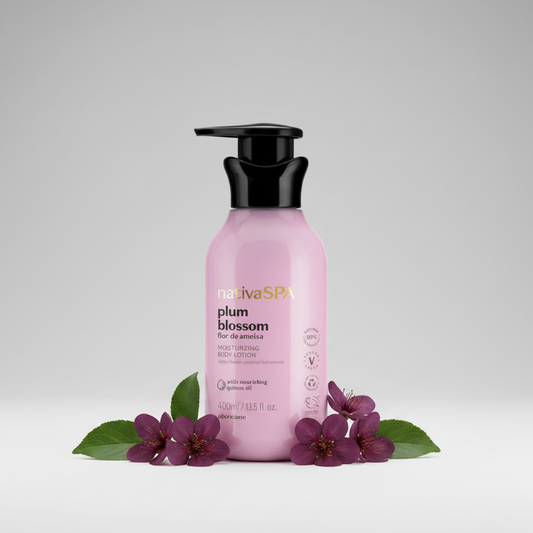 Loção Hidratante Corporal Nativa SPA Plum Blossom Flor de Ameixa 400ml frasco rosa