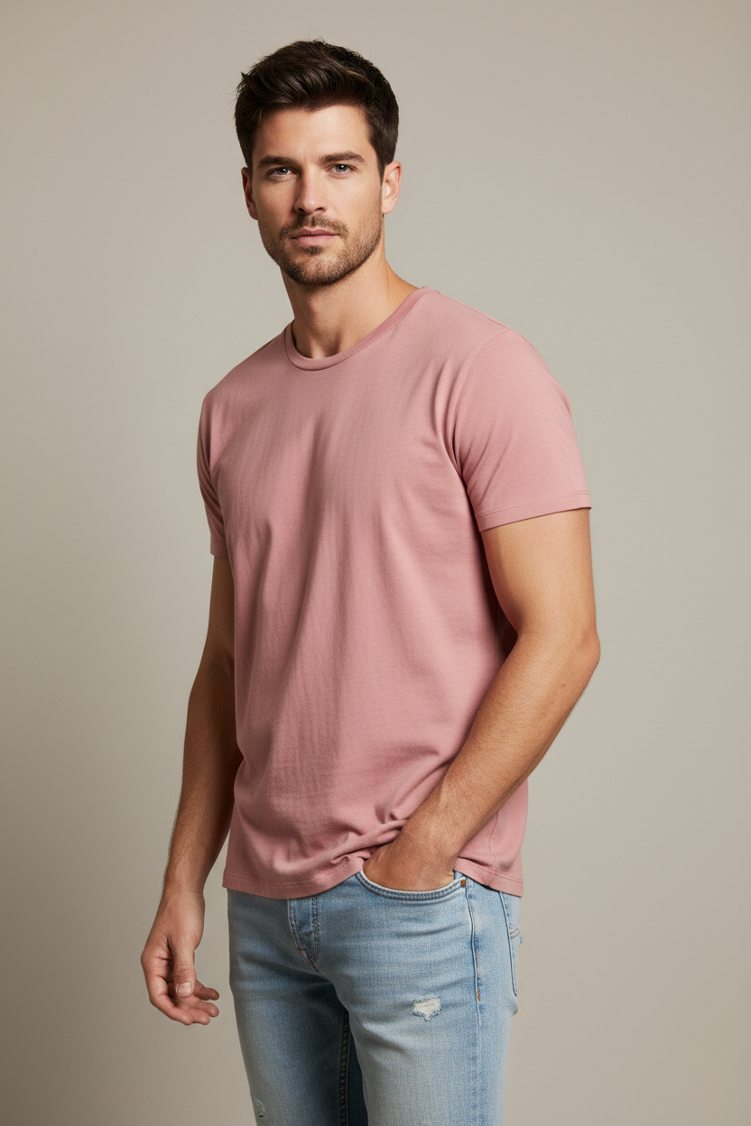 T-shirt rosa de algodão para homem