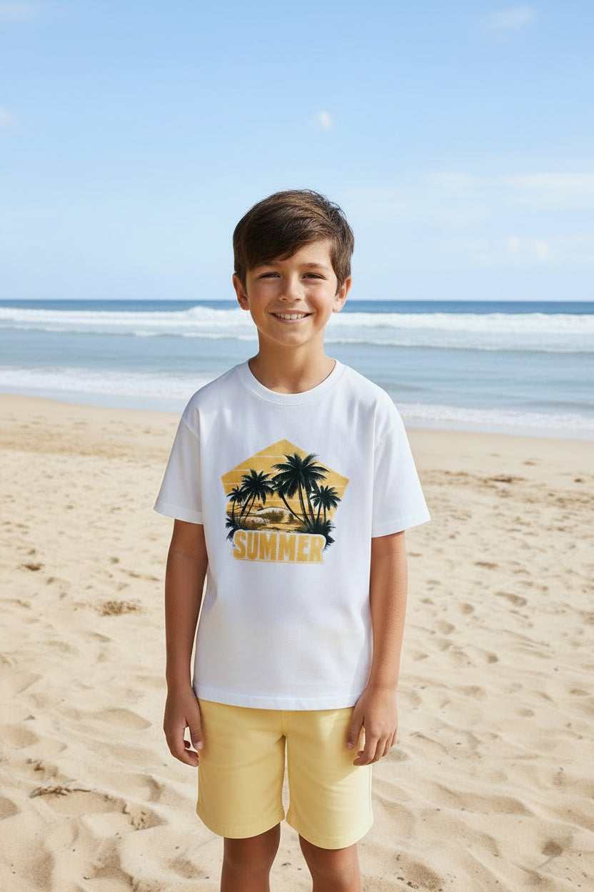 Conjunto Menino Summer Branco e Amarelo